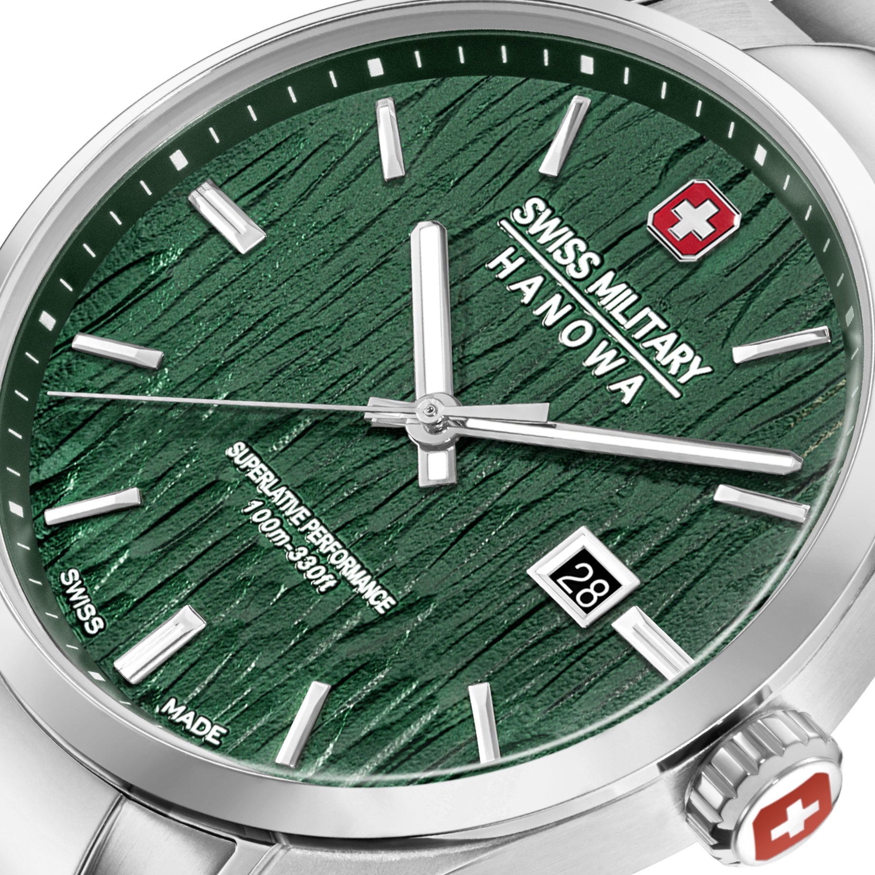 SMWGH0006101 Swiss Made Men's Watch with Green Dial & Silver Stainless Steel Bracelet