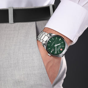 SMWGH0006101 Swiss Made Men's Watch with Green Dial & Silver Stainless Steel Bracelet