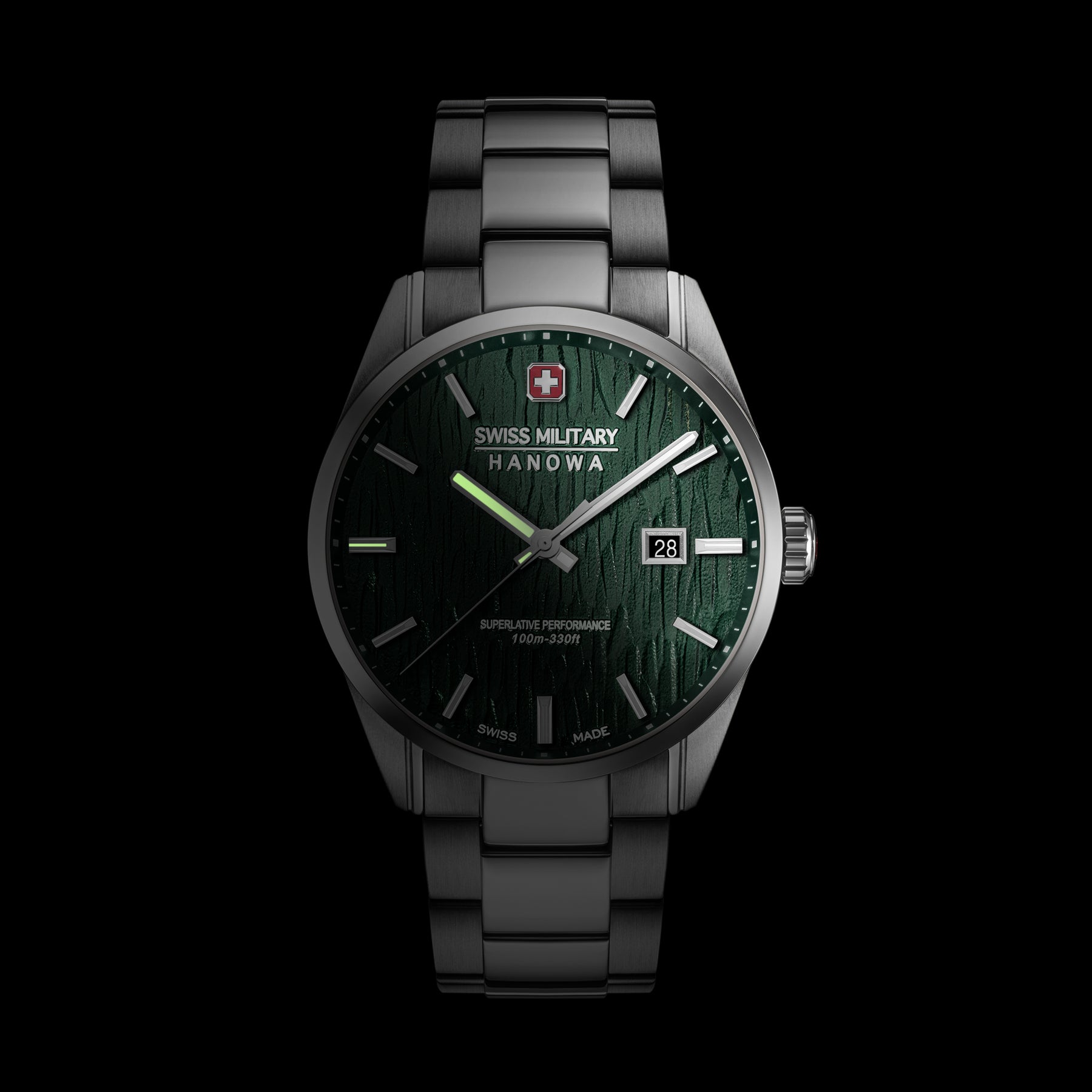 SMWGH0006101 Swiss Made Men's Watch with Green Dial & Silver Stainless Steel Bracelet