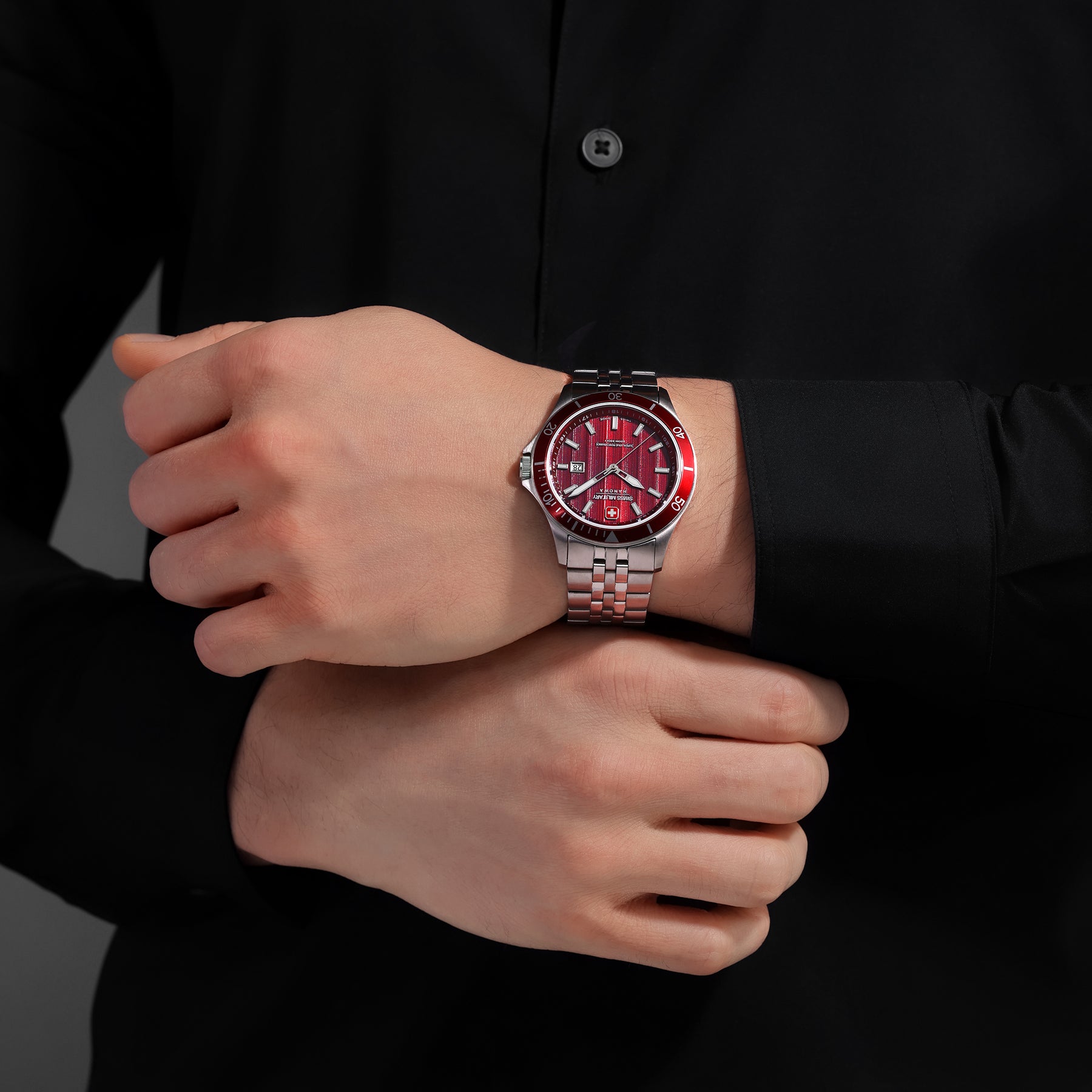 Swiss Military Hanowa Red Round Dial Analogue Swiss Made Watch For Mens-SMWGH0006703