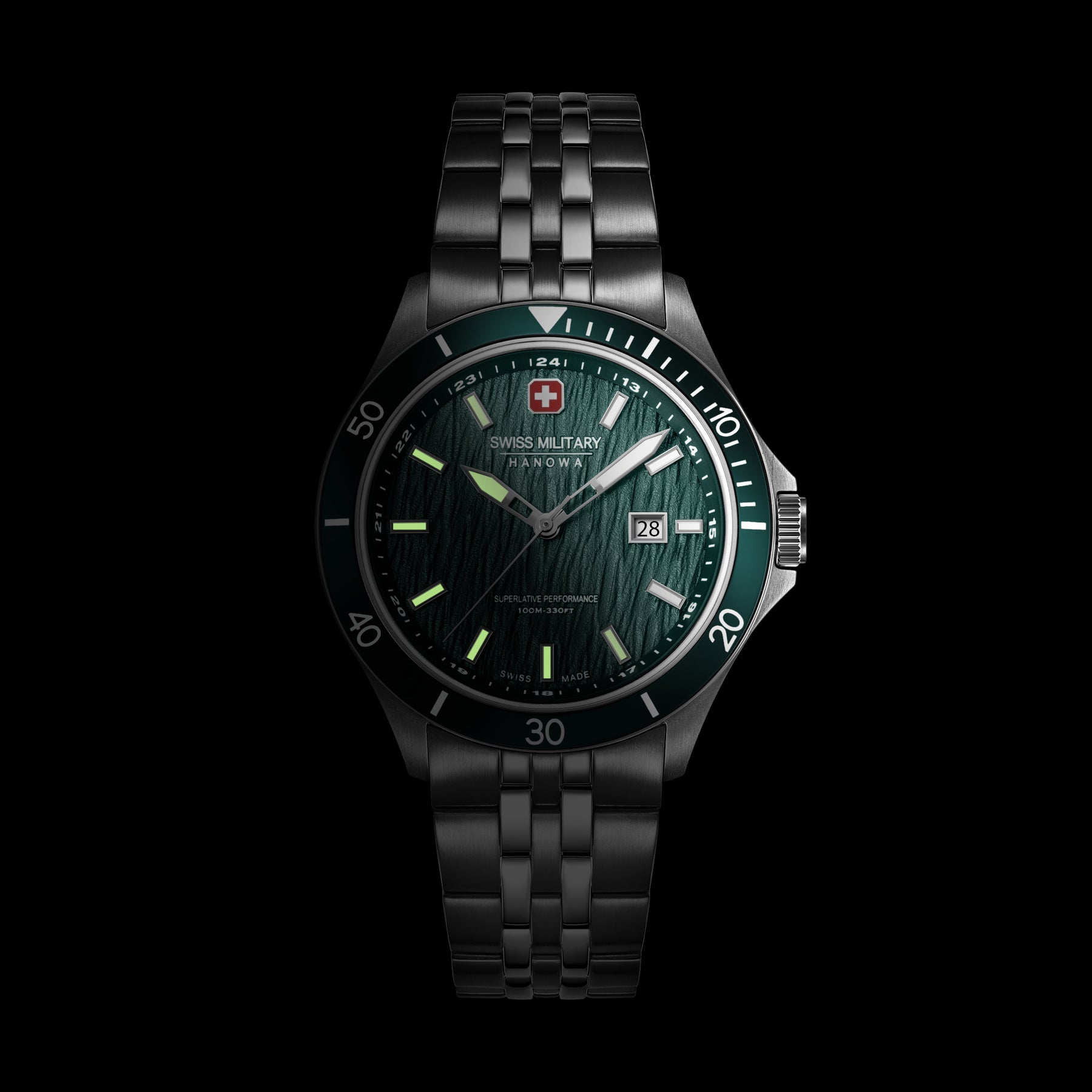 Swiss Military Hanowa Green Round Dial Analogue Swiss Made Watch For Mens-SMWGH0006704