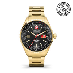 SMWGH2101010 Men's Quartz Watch with Black Dial & Yellow Gold Plated Stainless Steel Bracelet