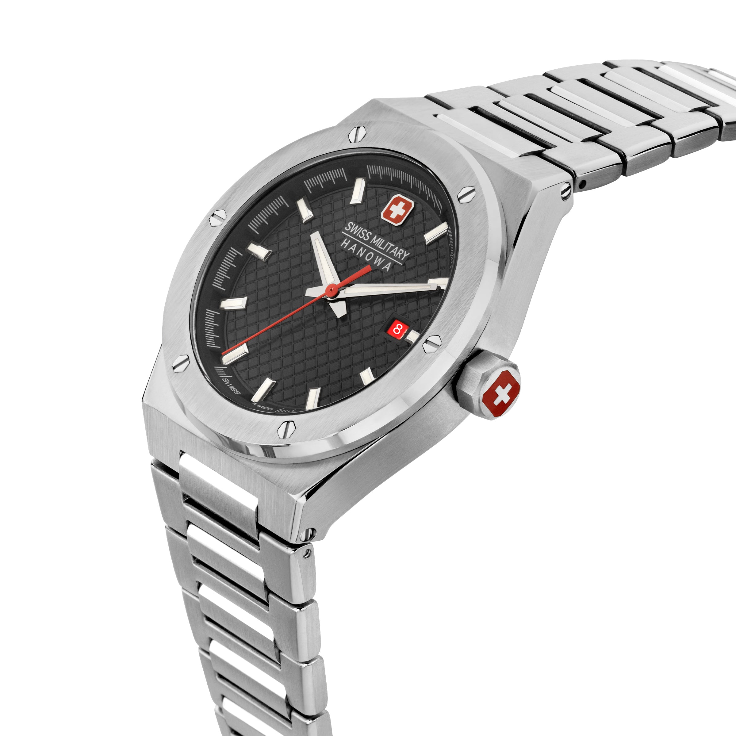 SMWGH2101604 Swiss Made Men's Watch with Black Dial & Silver Stainless Steel Bracelet