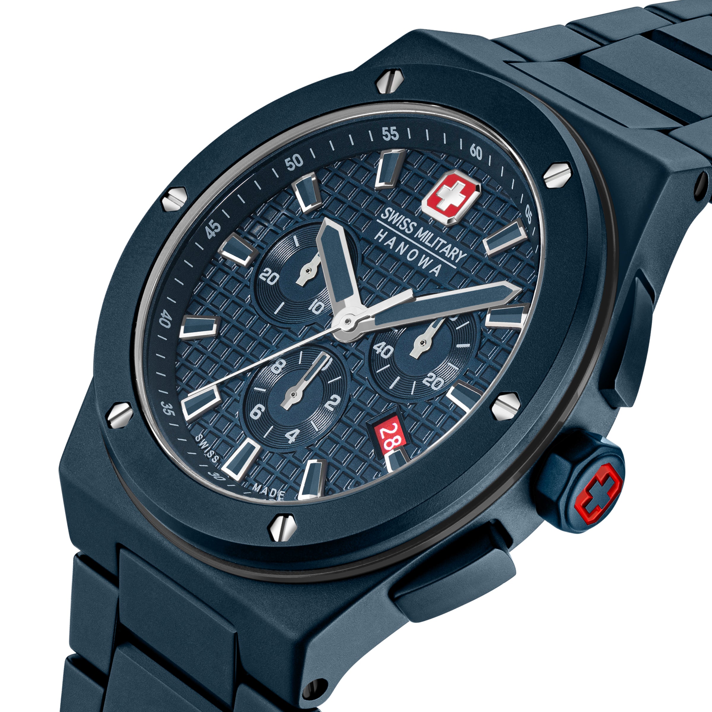 SWISS MILITARY HANOWA SIDEWINDER CERAMIC BLUE ROUND DIAL ANALOG WATCH FOR Men's SMWGI0002281