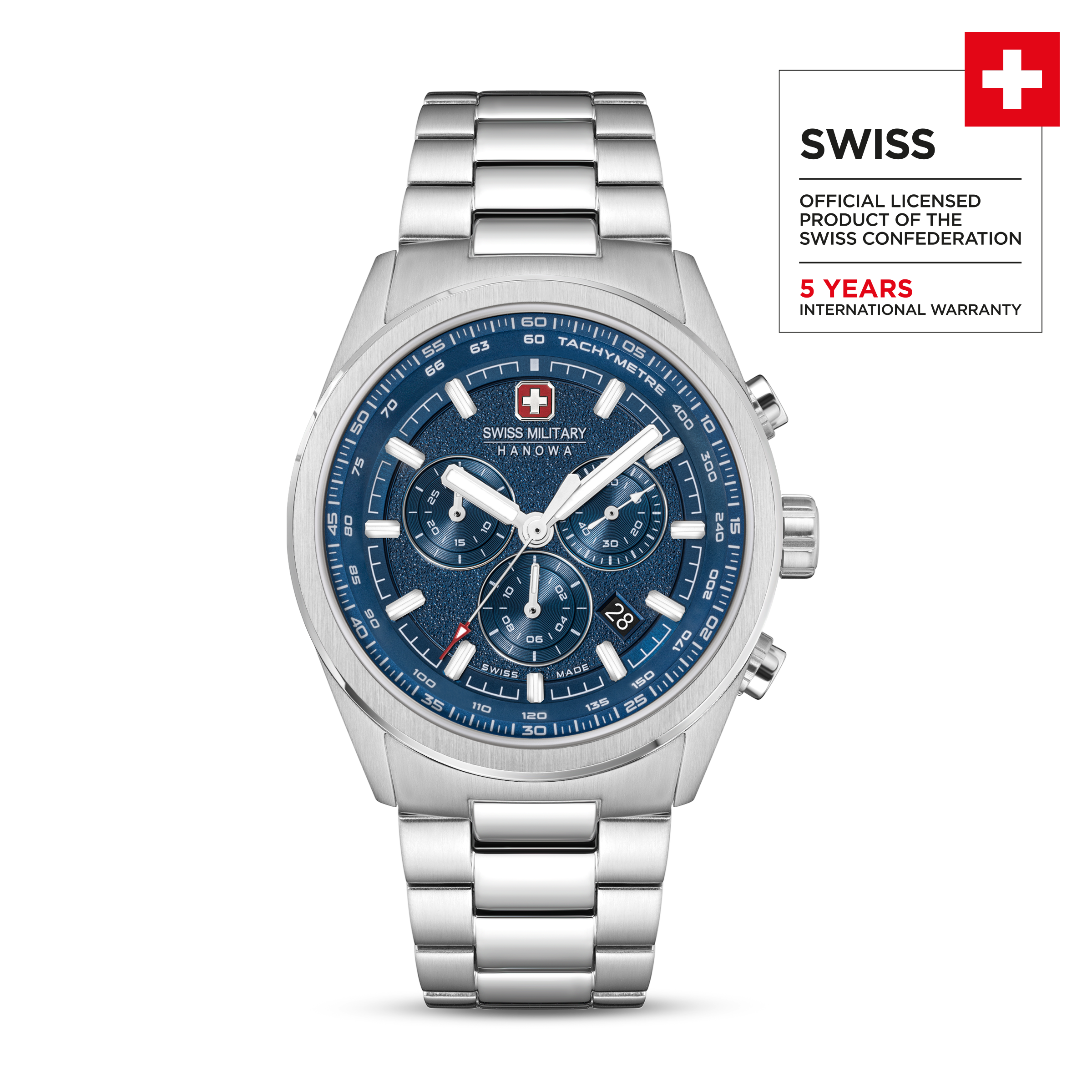 SMWGI0004205 Swiss Made Men's Chronograph Watch with Blue Dial & Silver Stainless Steel Bracelet