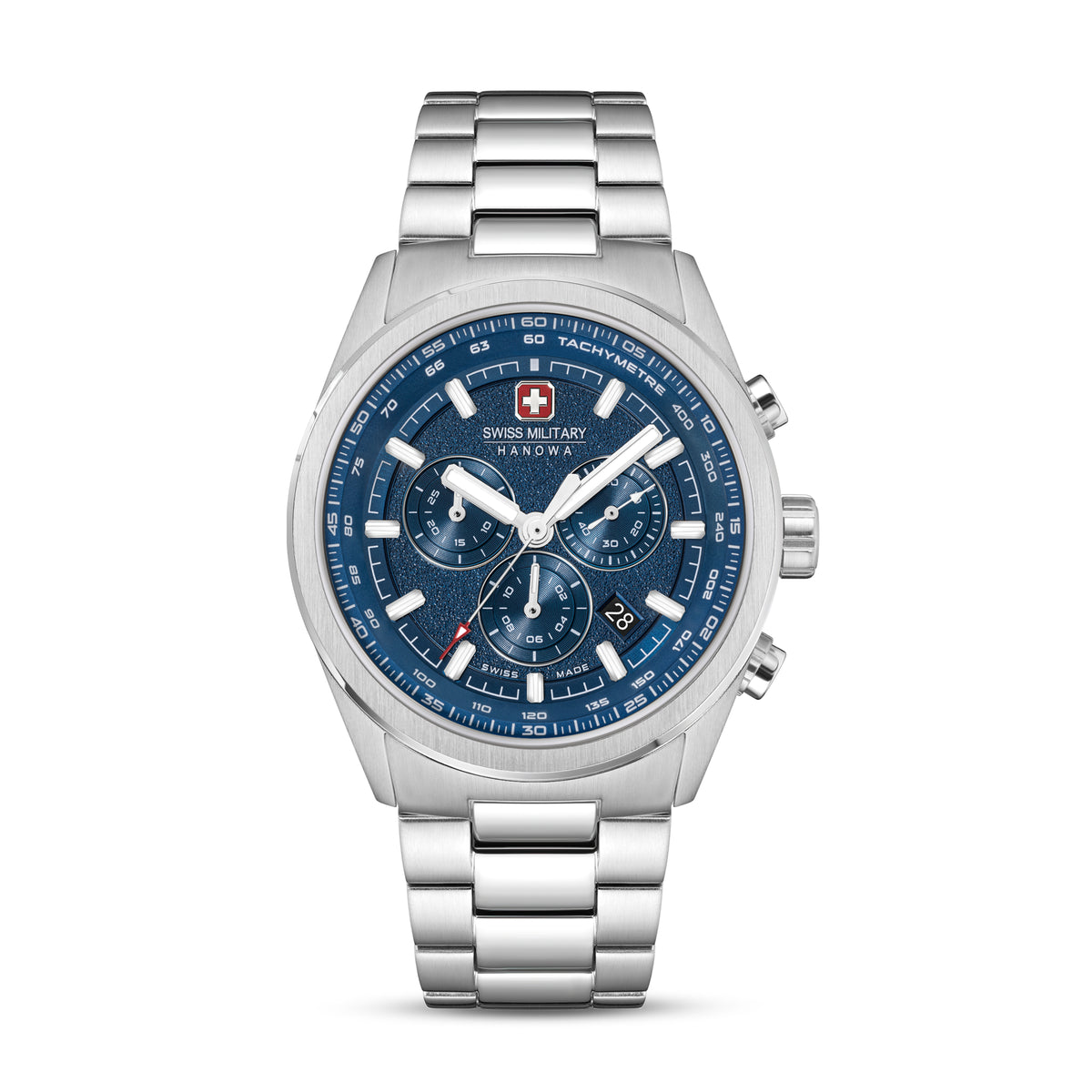 SMWGI0004205 Swiss Made Men's Chronograph Watch with Blue Dial & Silver Stainless Steel Bracelet