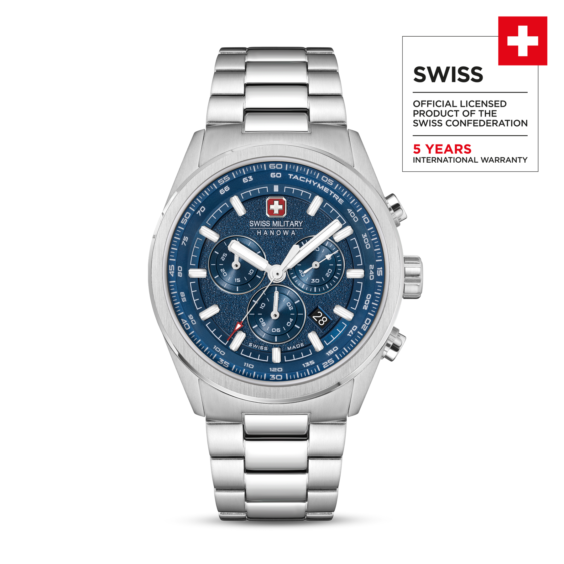 SMWGI0004205 Swiss Made Men's Chronograph Watch with Blue Dial & Silver Stainless Steel Bracelet