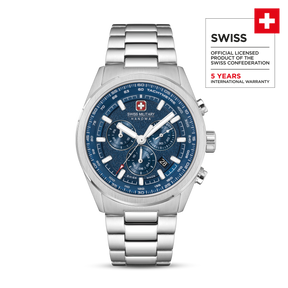 SMWGI0004205 Swiss Made Men's Chronograph Watch with Blue Dial & Silver Stainless Steel Bracelet