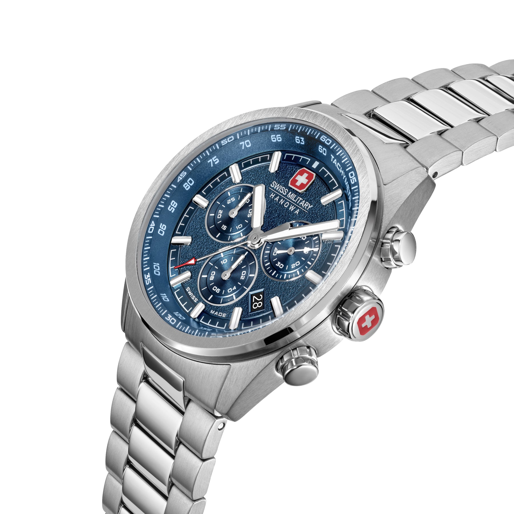 SMWGI0004205 Swiss Made Men's Chronograph Watch with Blue Dial & Silver Stainless Steel Bracelet