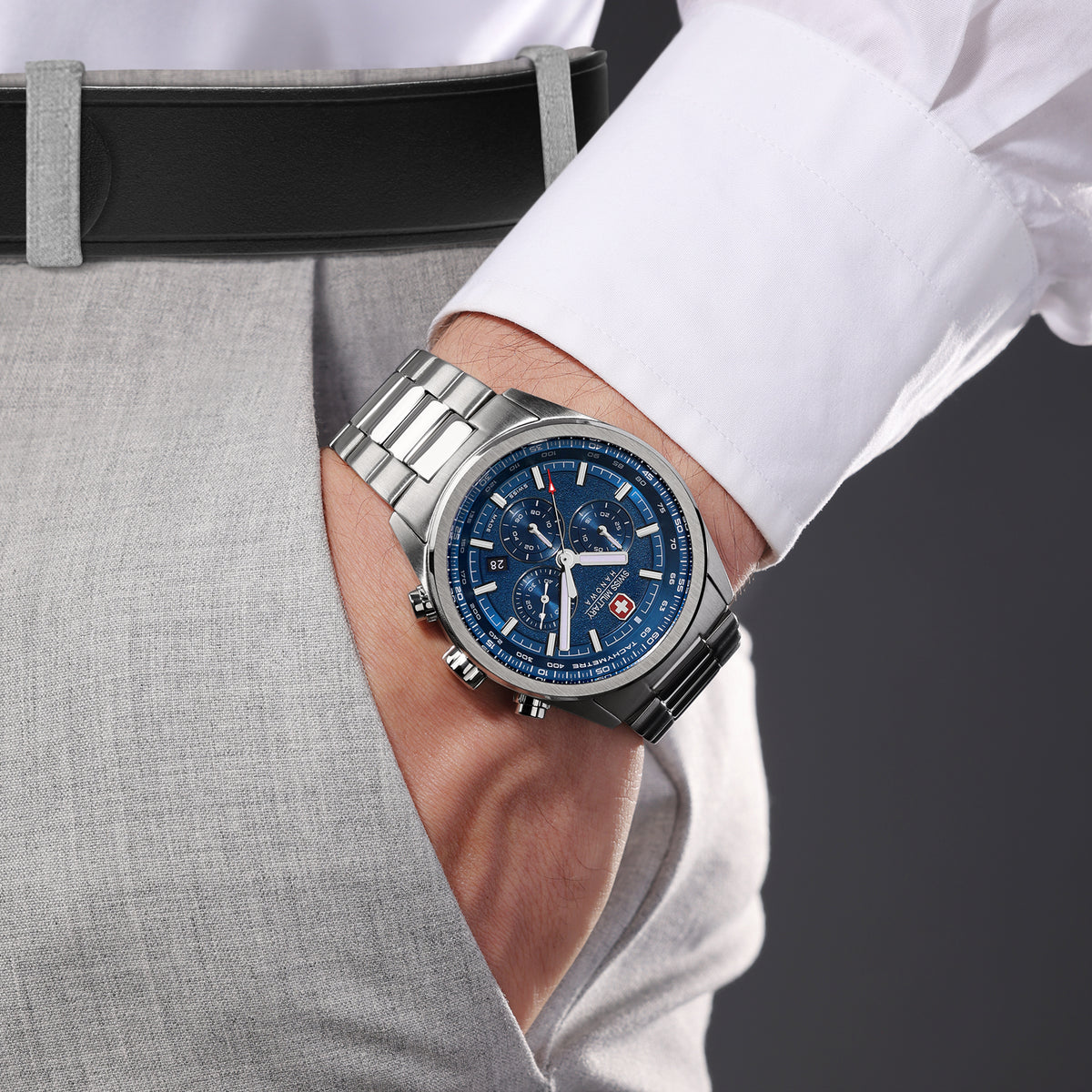 SMWGI0004205 Swiss Made Men's Chronograph Watch with Blue Dial & Silver Stainless Steel Bracelet
