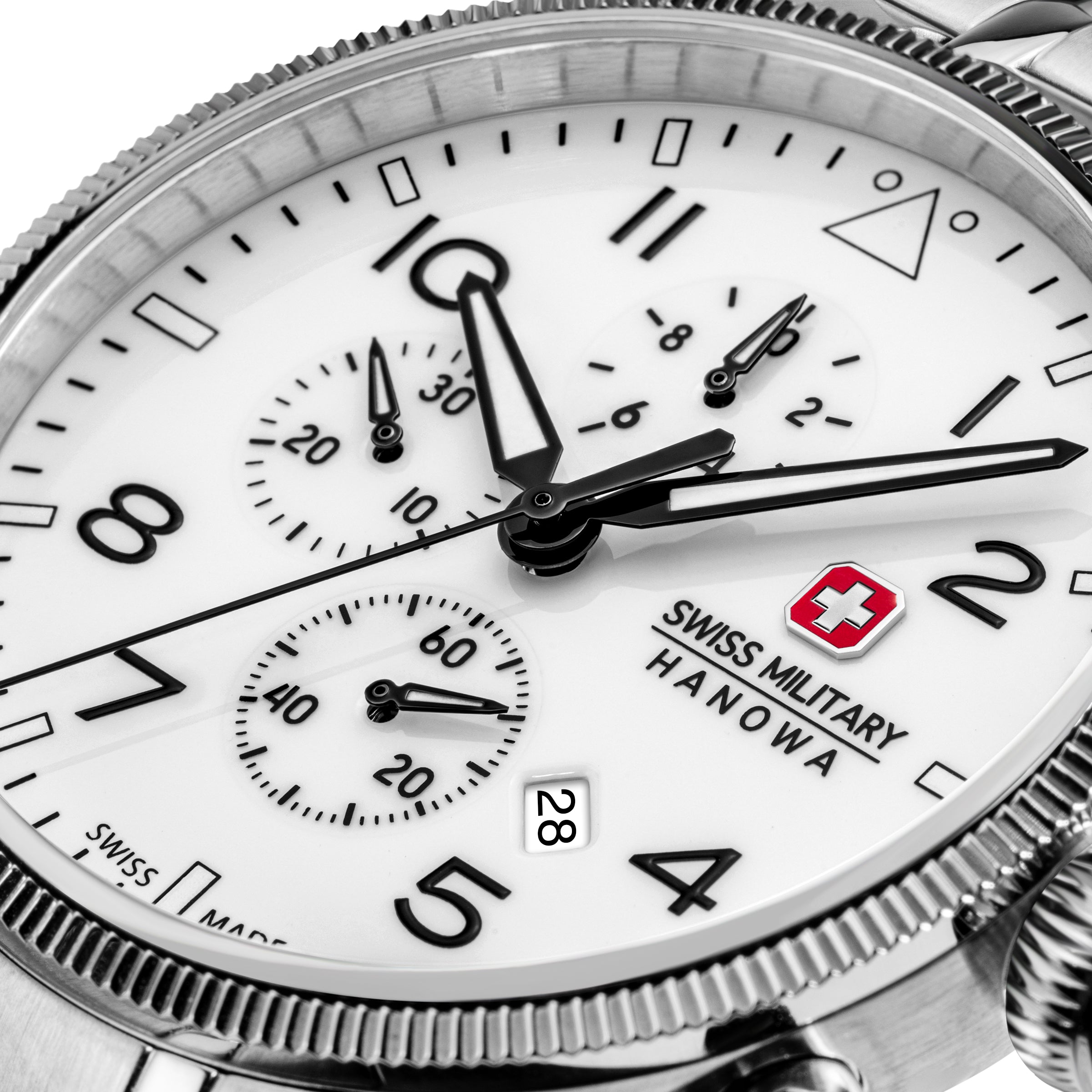 SMWGI0005701-SET Swiss Made Men's Chronograph Watch with White Dial & Silver Stainless Steel Bracelet