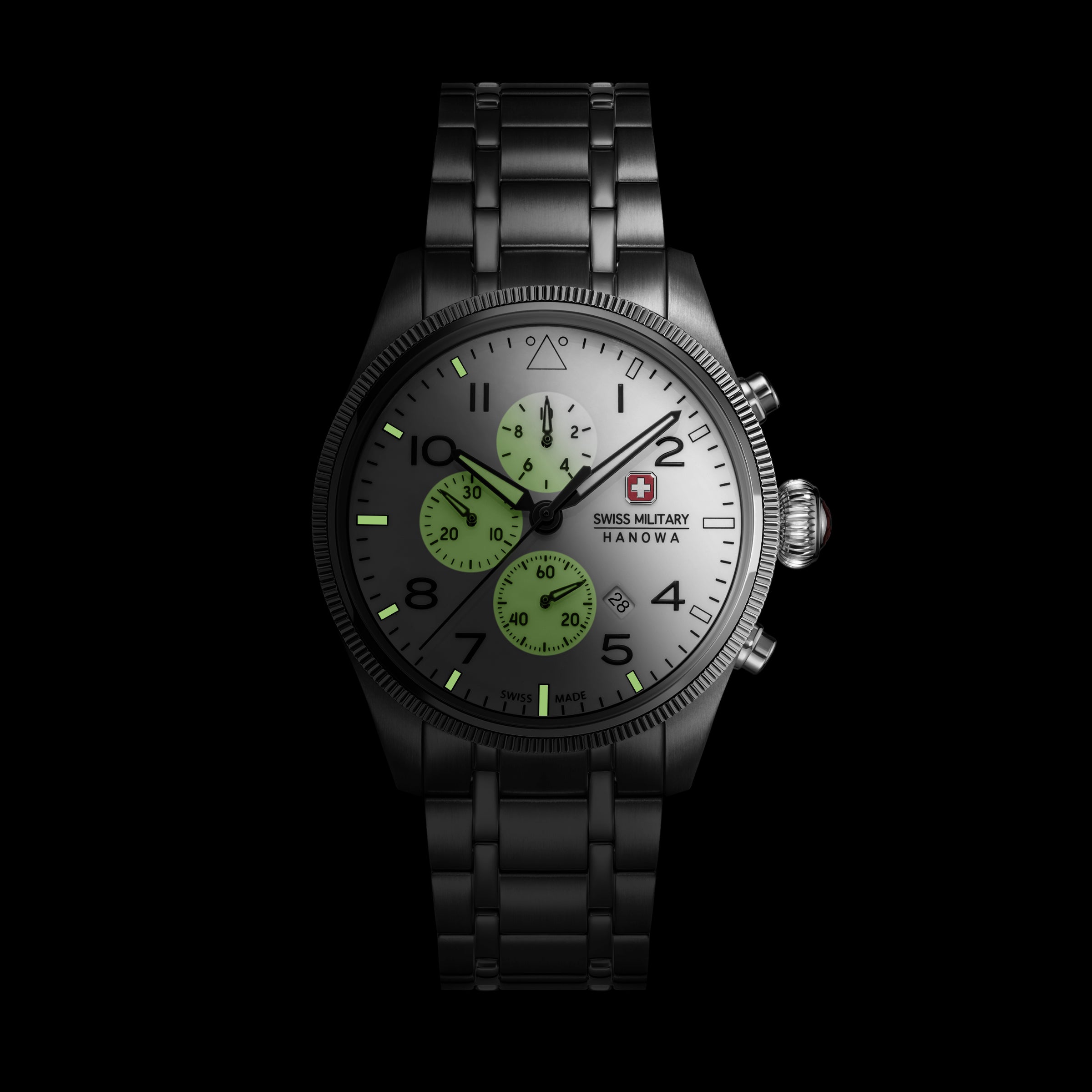 SMWGI0005701-SET Swiss Made Men's Chronograph Watch with White Dial & Silver Stainless Steel Bracelet