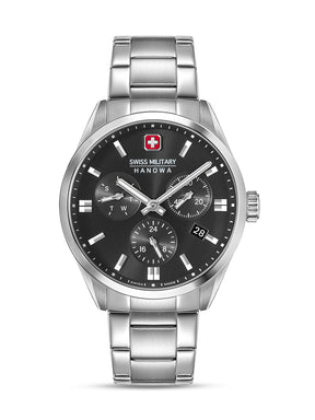 SMWGK0005601 Swiss Made Men's Multifunction Watch with Black Dial & Silver Stainless Steel Bracelet