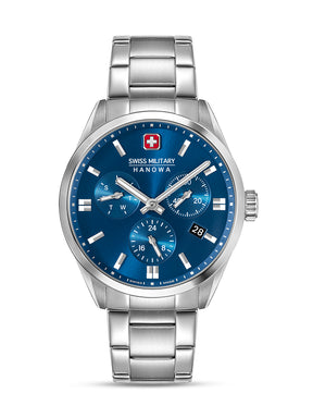 SMWGK0005602 Swiss Made Men's Multifunction Watch with Blue Dial & Silver Stainless Steel Bracelet
