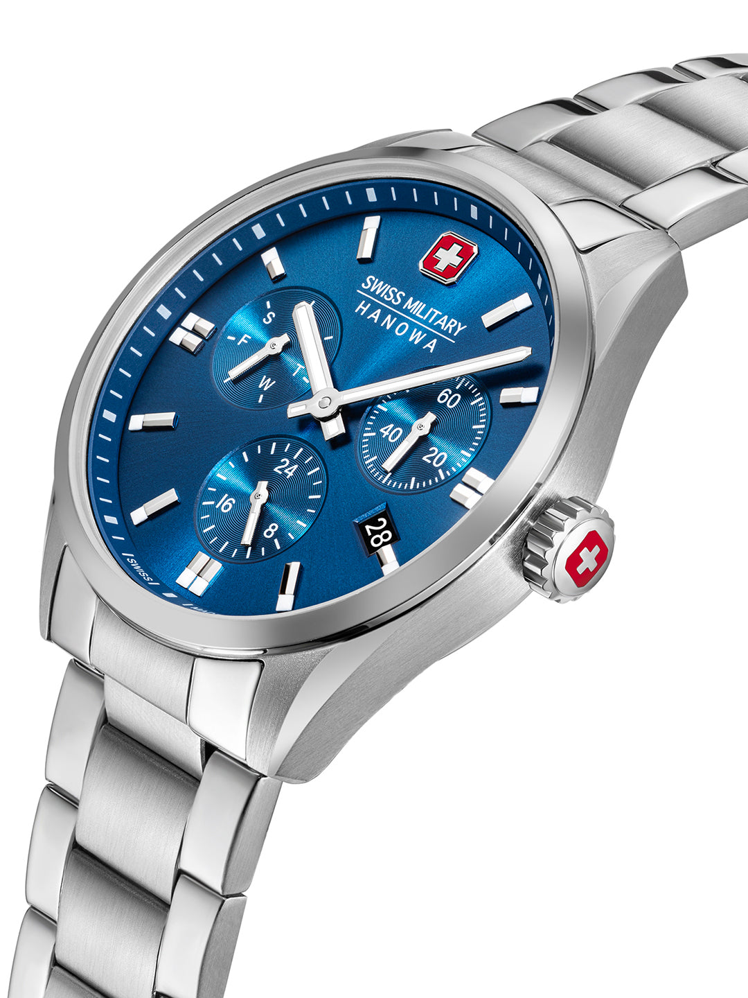 SMWGK0005602 Swiss Made Men's Multifunction Watch with Blue Dial & Silver Stainless Steel Bracelet