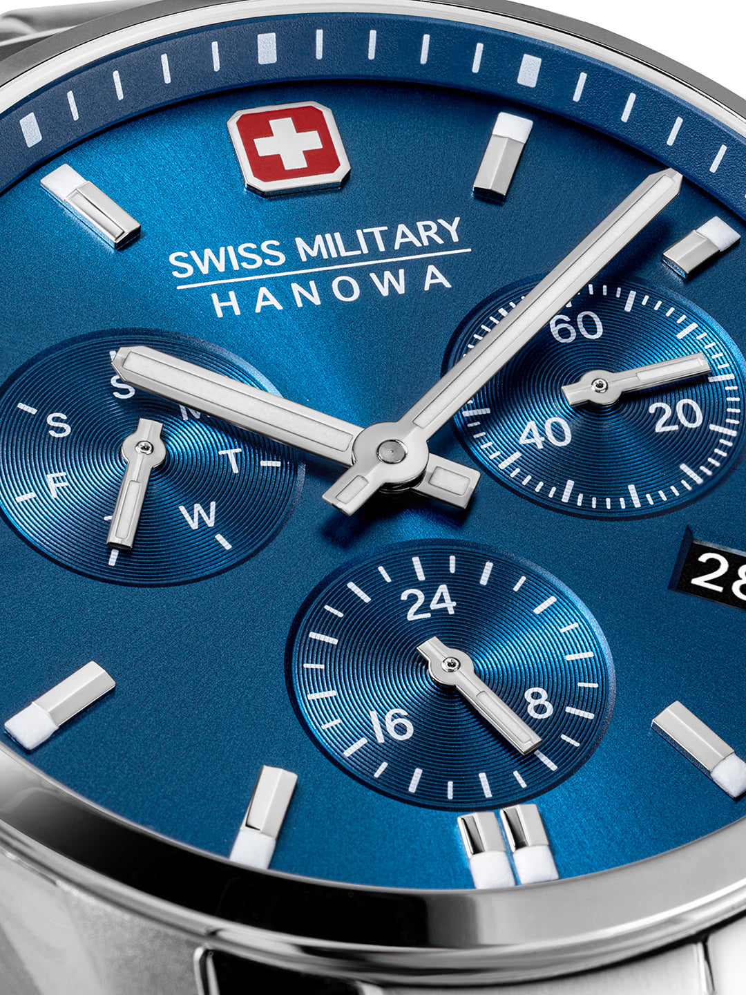 SMWGK0005602 Swiss Made Men's Multifunction Watch with Blue Dial & Silver Stainless Steel Bracelet