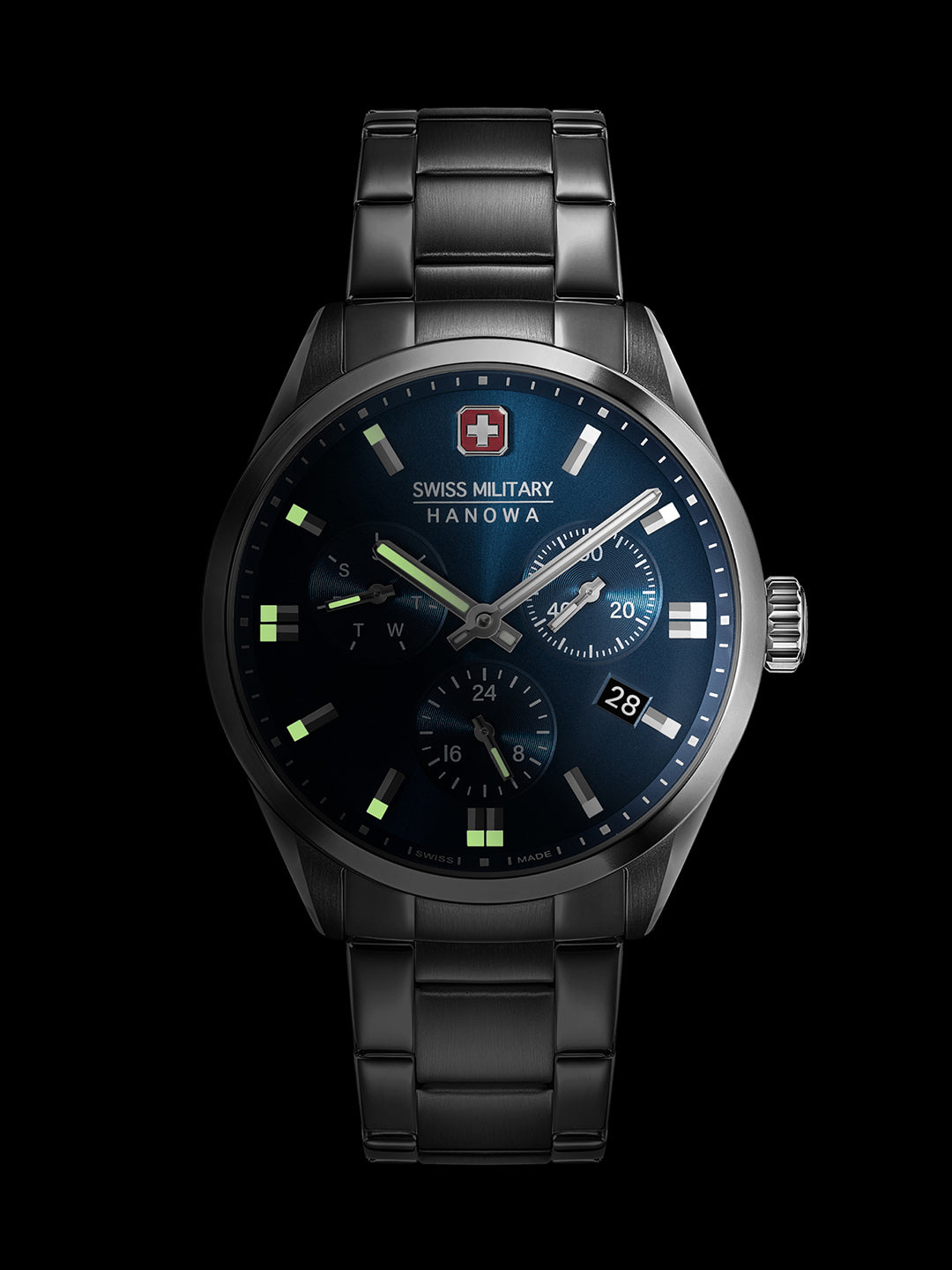 SMWGK0005602 Swiss Made Men's Multifunction Watch with Blue Dial & Silver Stainless Steel Bracelet