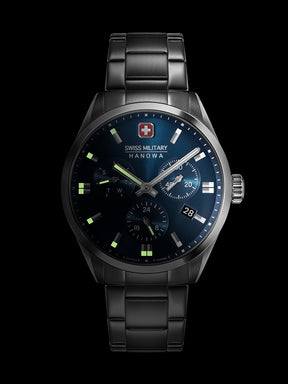 SMWGK0005602 Swiss Made Men's Multifunction Watch with Blue Dial & Silver Stainless Steel Bracelet