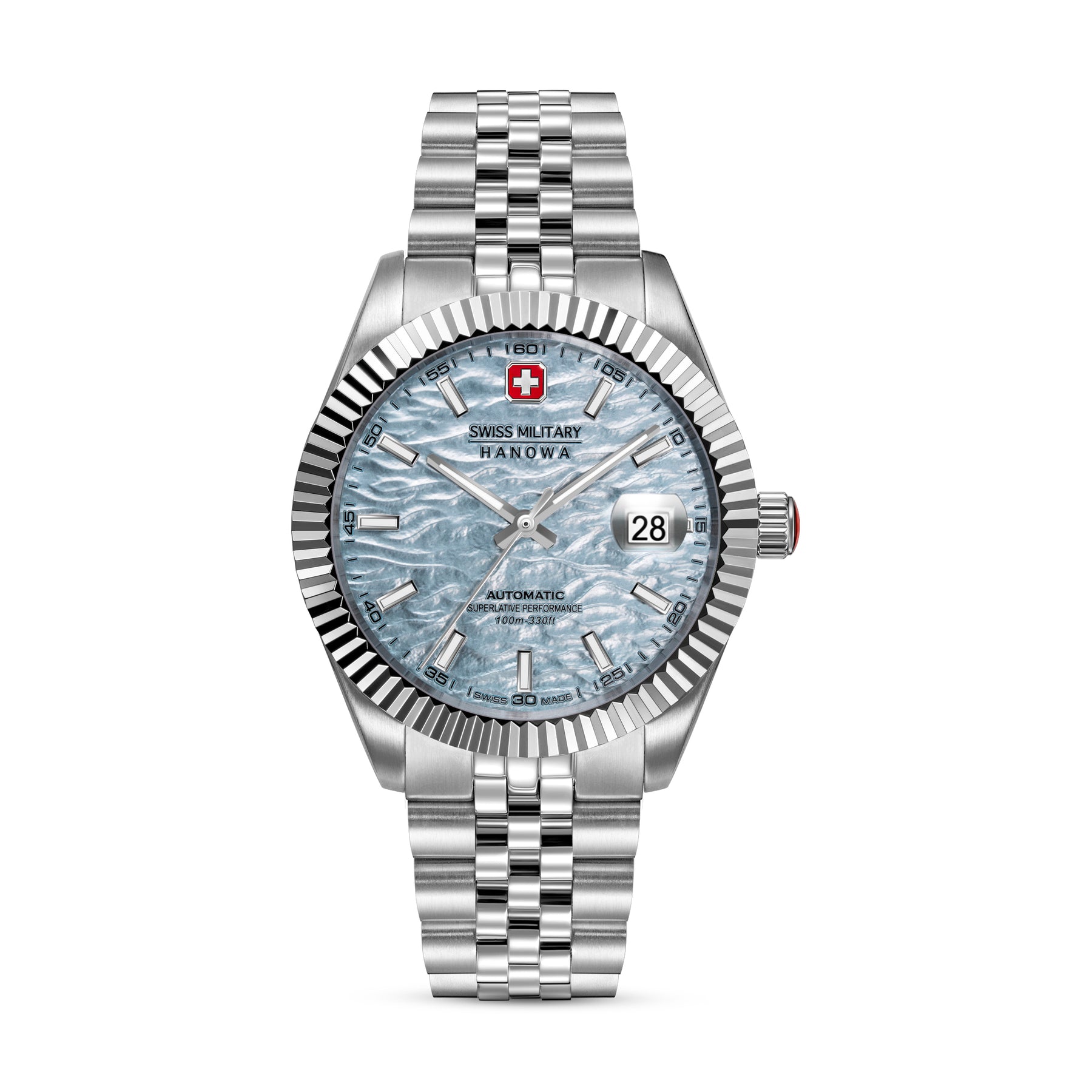 Swiss Military Hanowa Master Diligenter Ice Blue Round Dial Automatic Swiss Made Watch For Mens-SMWGL0005405