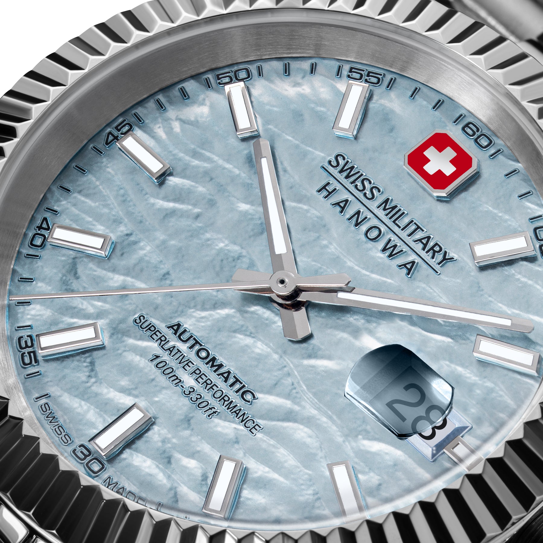 Swiss Military Hanowa Master Diligenter Ice Blue Round Dial Automatic Swiss Made Watch For Mens-SMWGL0005405
