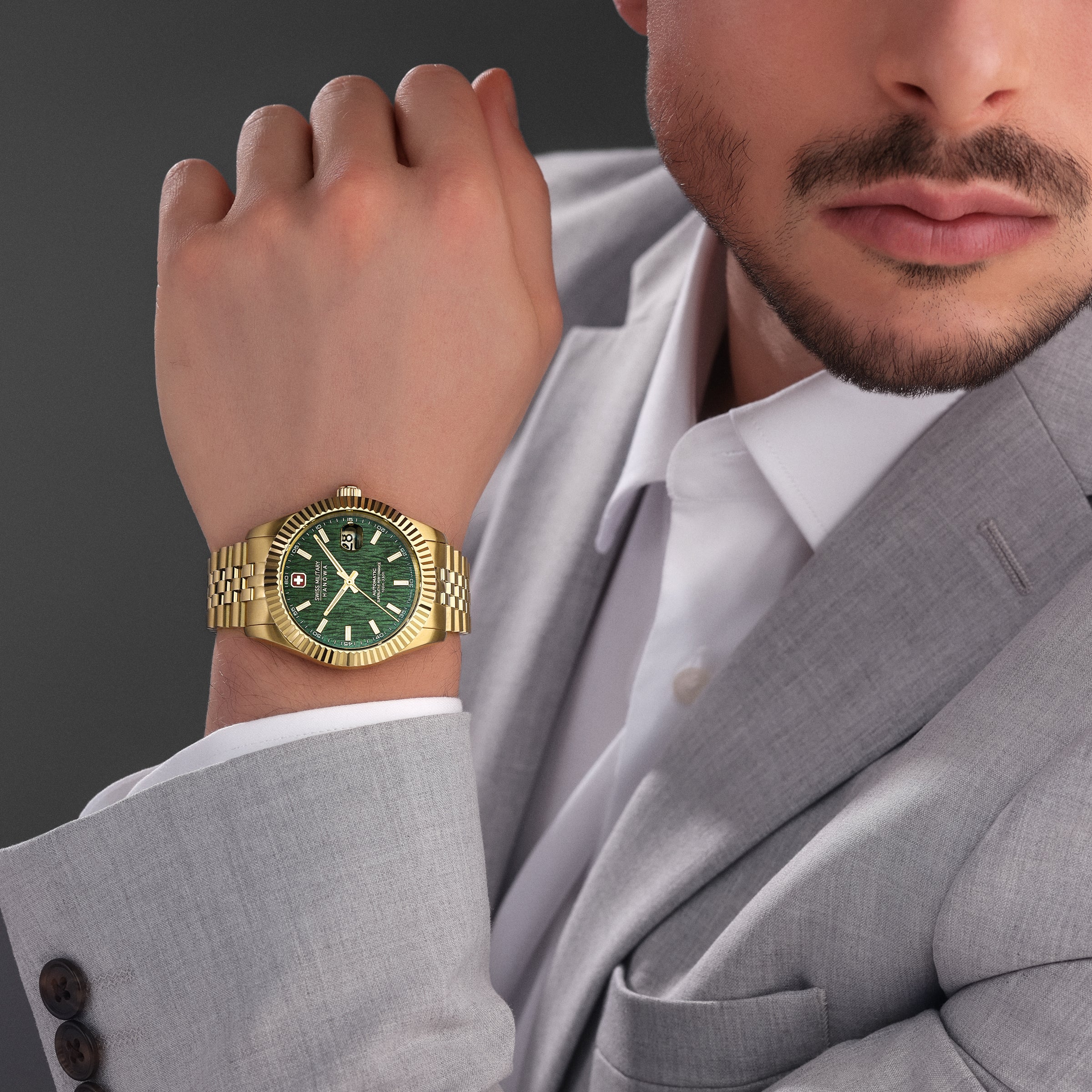 Swiss Military Hanowa Master Diligenter Green Round Dial Automatic Swiss Made Watch For Mens-SMWGL0005412