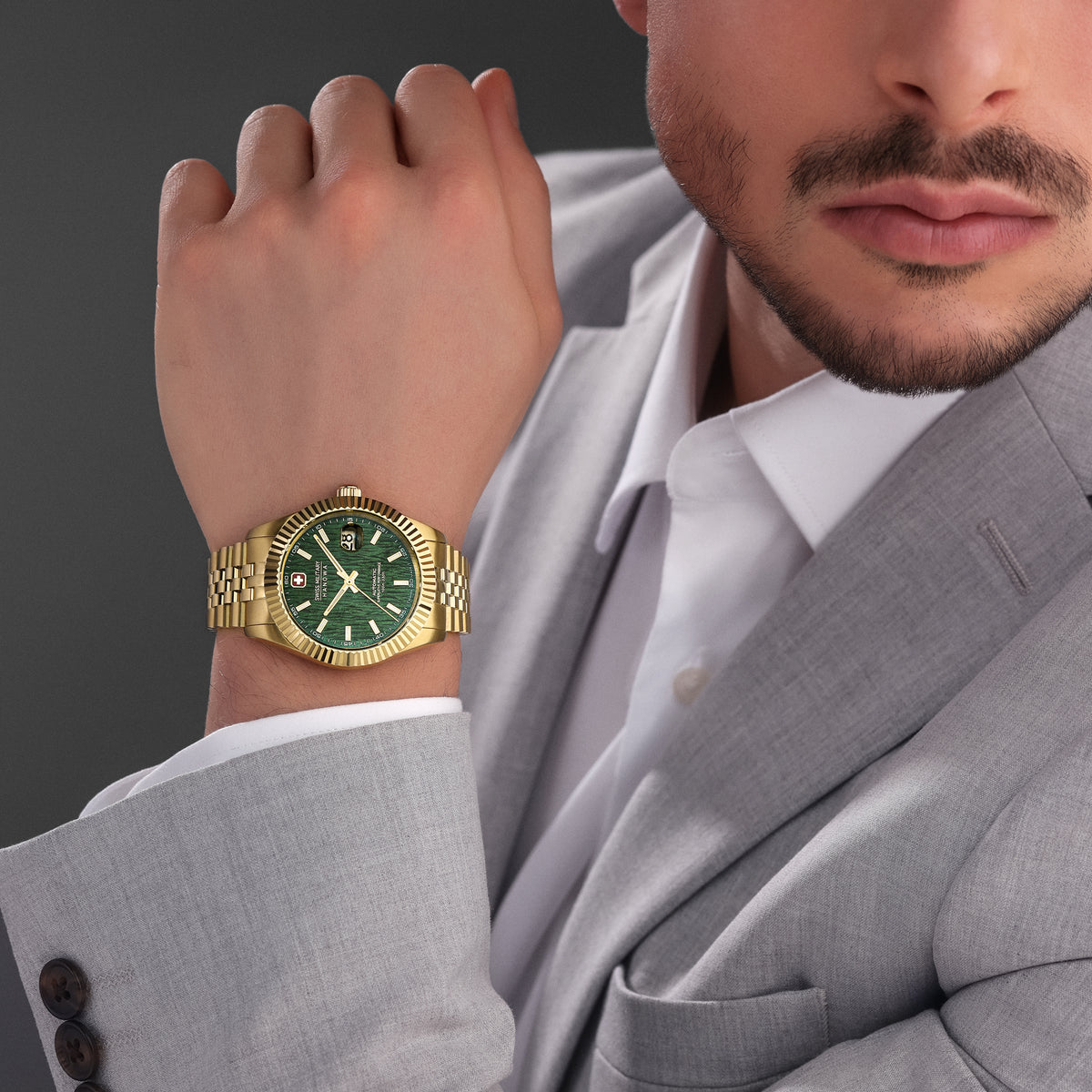 Swiss Military Hanowa Master Diligenter Green Round Dial Automatic Swiss Made Watch For Mens-SMWGL0005412