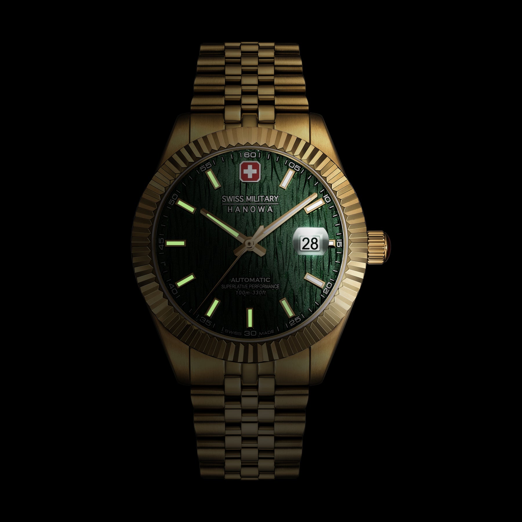 Swiss Military Hanowa Master Diligenter Green Round Dial Automatic Swiss Made Watch For Mens-SMWGL0005412
