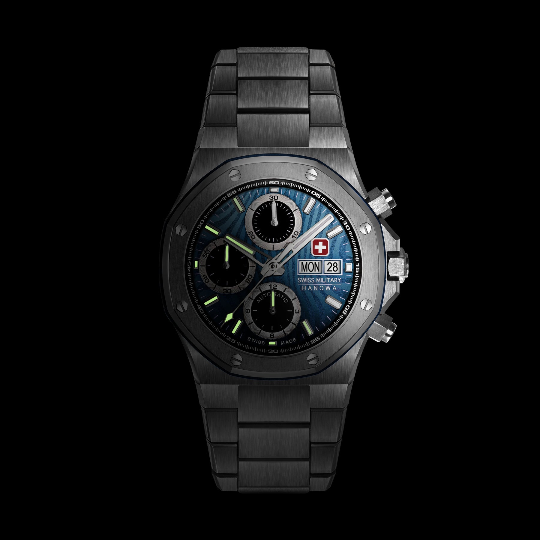 Swiss Military Hanowa Damask Legend ? Windstorm Black Round Dial Automatic Swiss Made Watch For Mens-SMWGL0007001