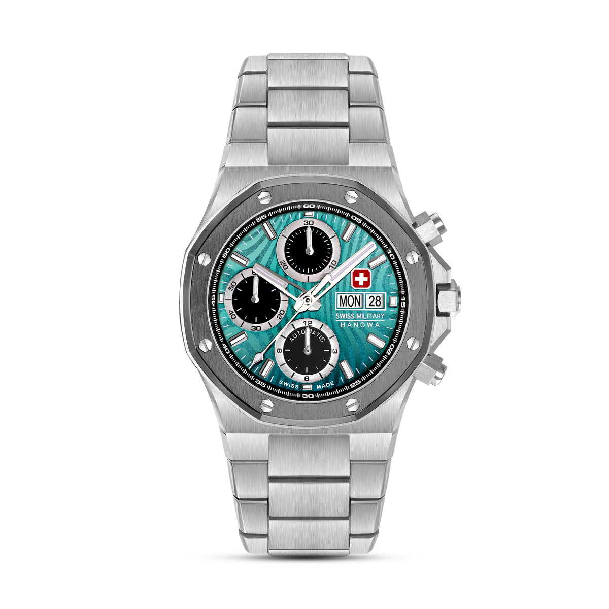 Swiss Military Hanowa Green Round Dial Automatic Swiss Made Watch For Mens-SMWGL0007002