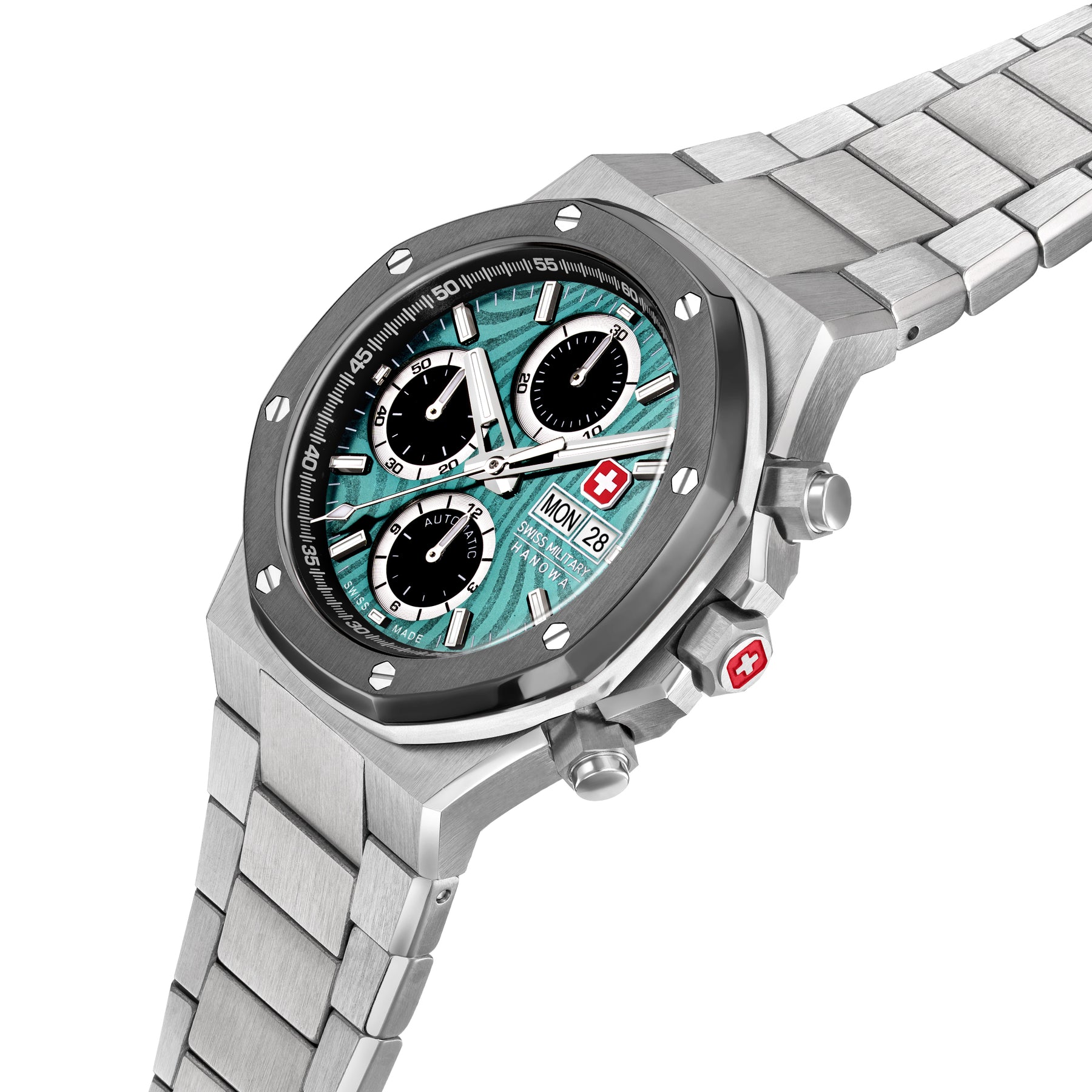 Swiss Military Hanowa Green Round Dial Automatic Swiss Made Watch For Mens-SMWGL0007002