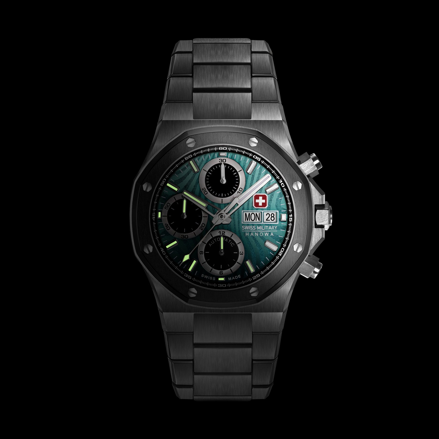 Swiss Military Hanowa Green Round Dial Automatic Swiss Made Watch For Mens-SMWGL0007002