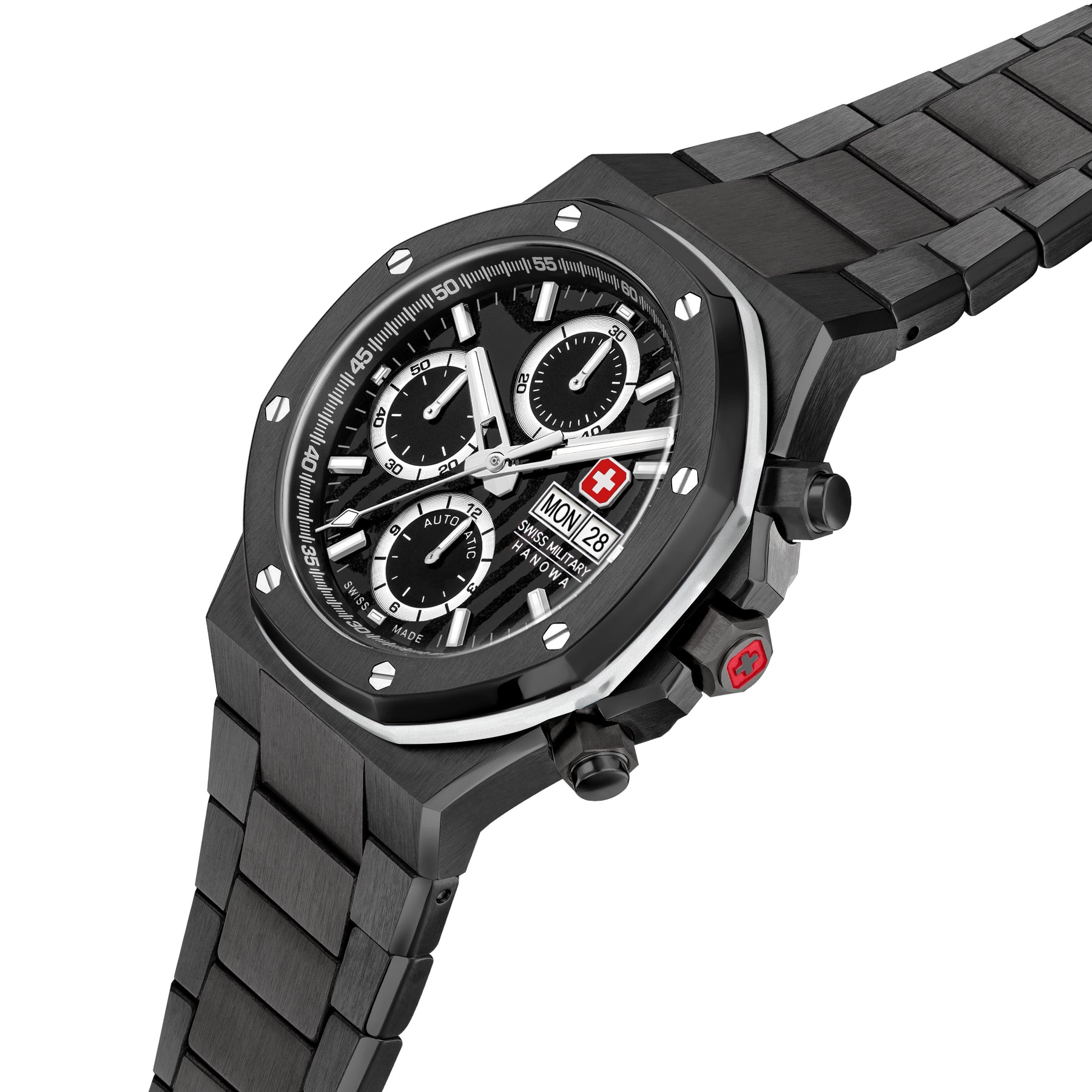 Swiss Military Hanowa Damask Legend - Ironblack Black Round Dial Automatic Swiss Made Watch For Mens-SMWGL0007030