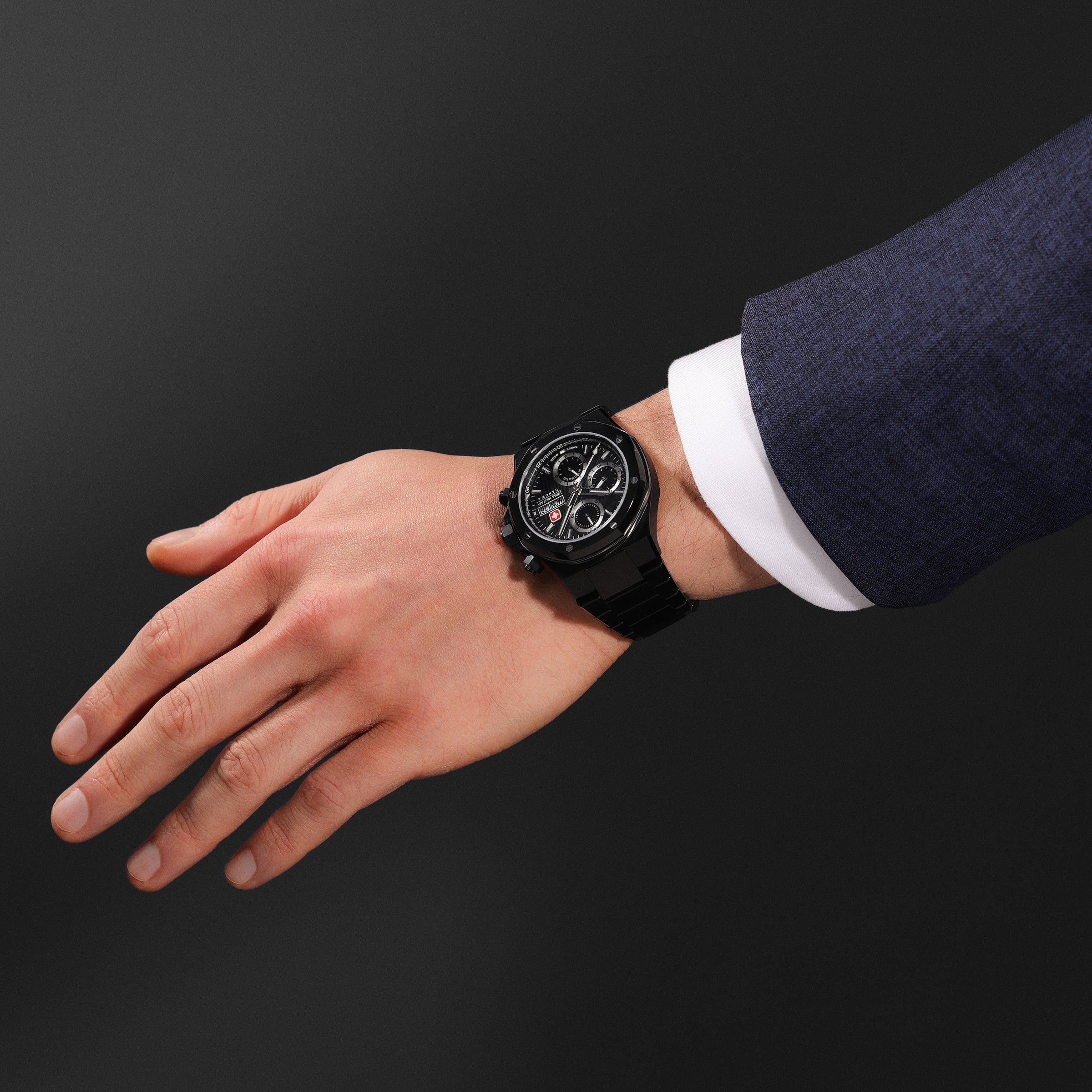 Swiss Military Hanowa Damask Legend - Ironblack Black Round Dial Automatic Swiss Made Watch For Mens-SMWGL0007030