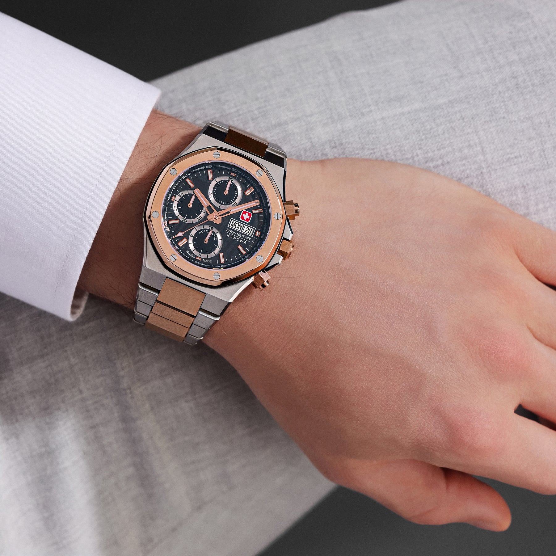 Swiss Military Hanowa Damask Legend - Fireball Black Round Dial Automatic Swiss Made Watch For Mens-SMWGL0007060