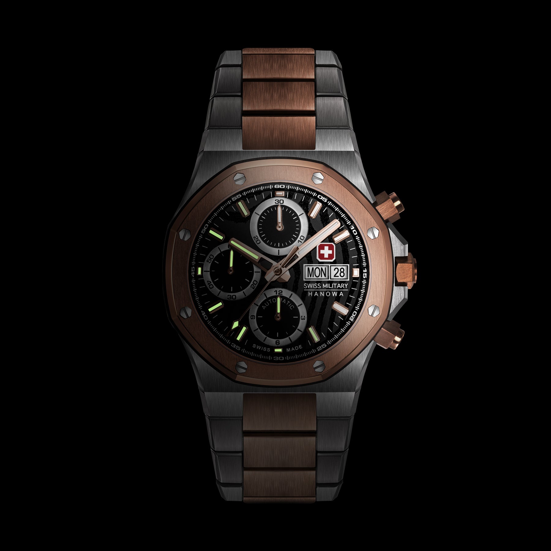 Swiss Military Hanowa Damask Legend - Fireball Black Round Dial Automatic Swiss Made Watch For Mens-SMWGL0007060