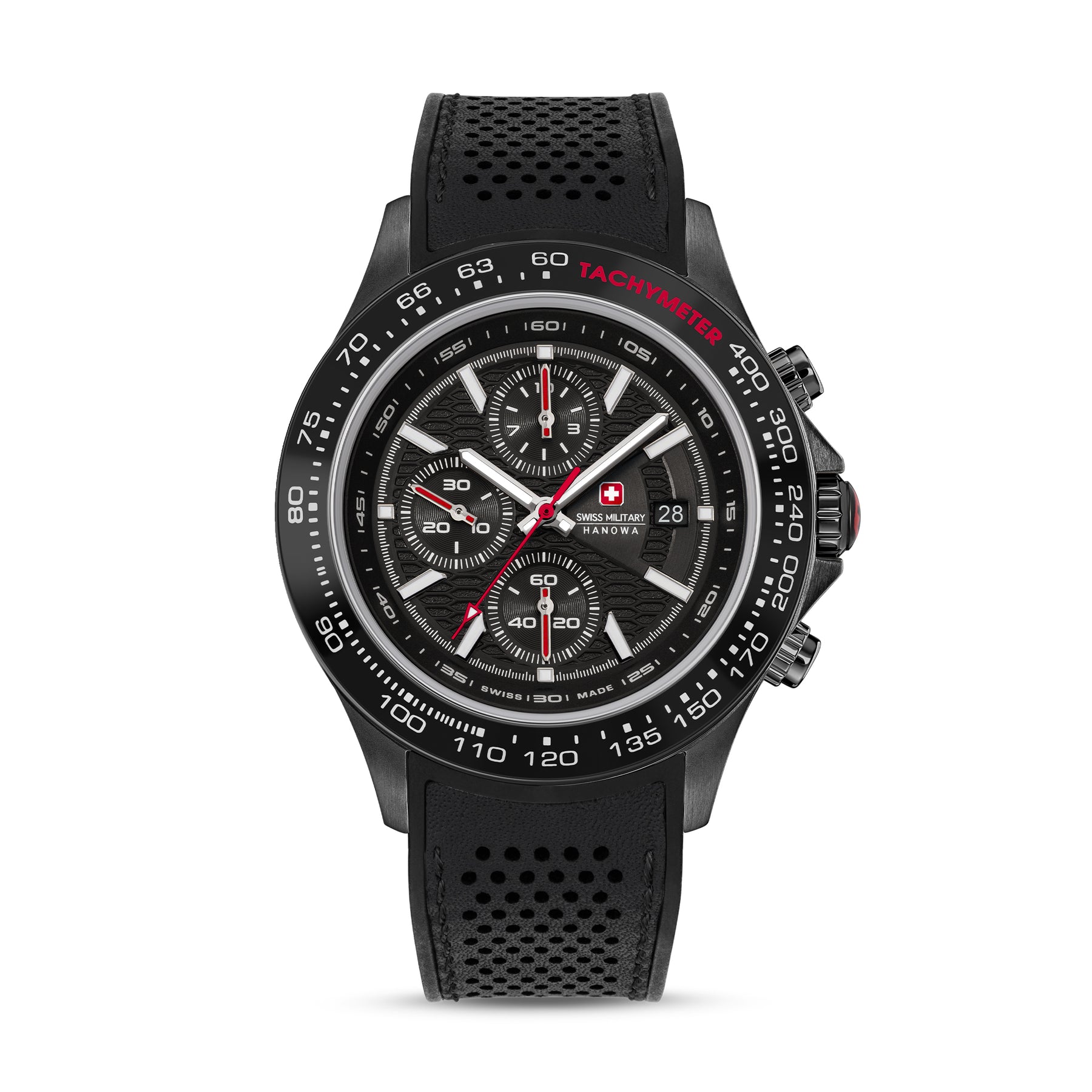 SMWGO0003430 Swiss Made Men's Chronograph Watch with Black Dial & Black Silicone Strap