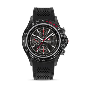 SMWGO0003430 Swiss Made Men's Chronograph Watch with Black Dial & Black Silicone Strap