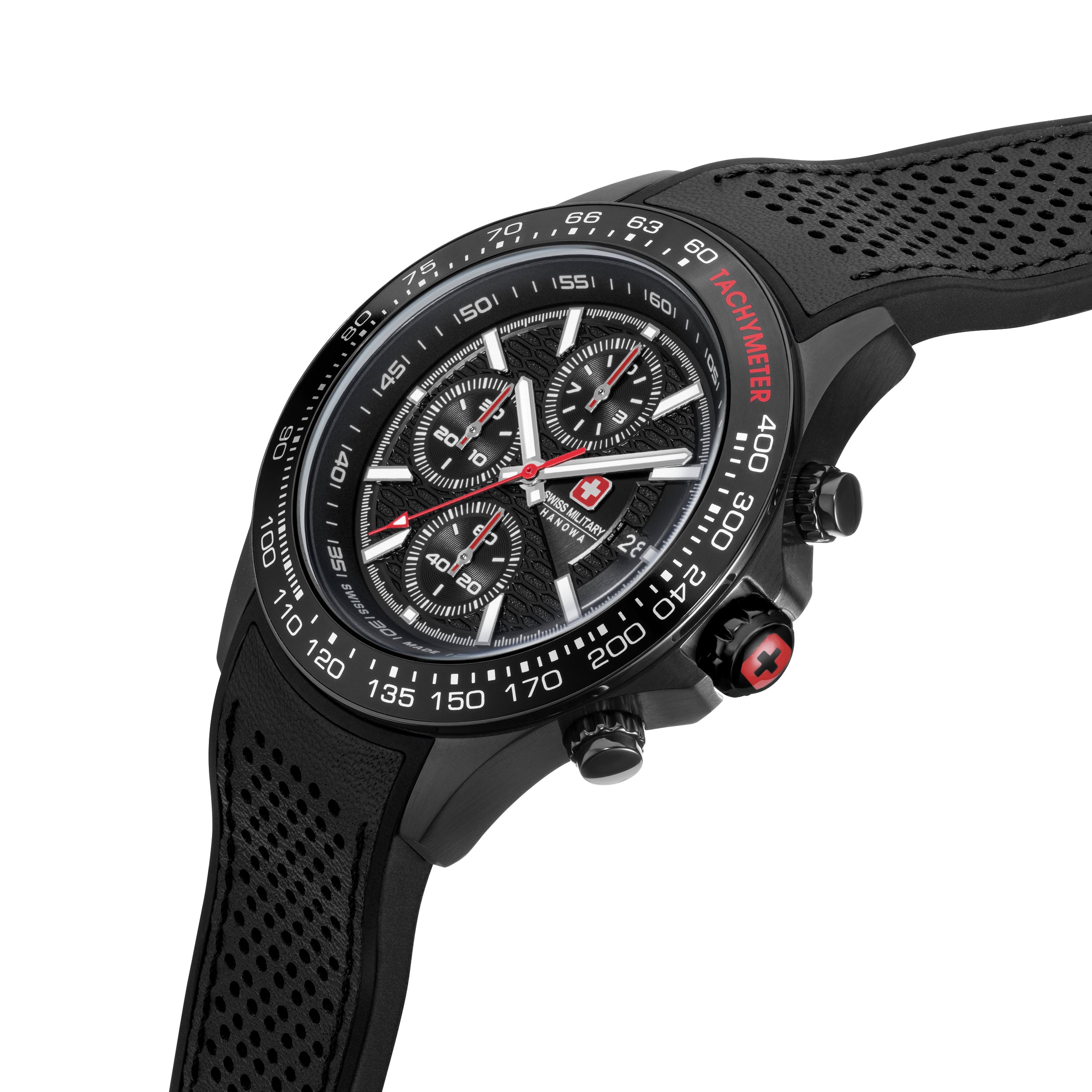 SMWGO0003430 Swiss Made Men's Chronograph Watch with Black Dial & Black Silicone Strap