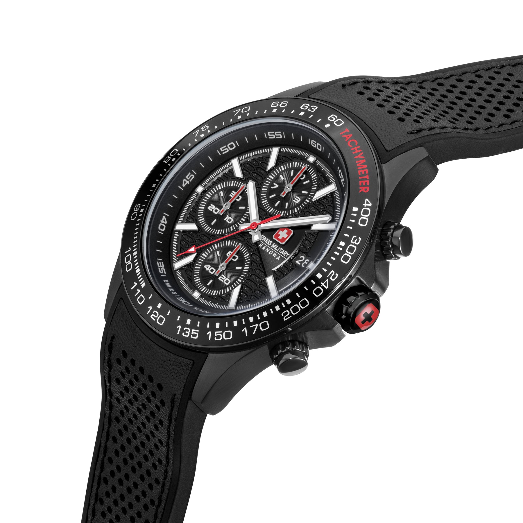 SMWGO0003430 Swiss Made Men's Chronograph Watch with Black Dial & Black Silicone Strap