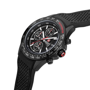 SMWGO0003430 Swiss Made Men's Chronograph Watch with Black Dial & Black Silicone Strap