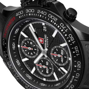 SMWGO0003430 Swiss Made Men's Chronograph Watch with Black Dial & Black Silicone Strap