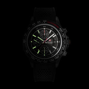 SMWGO0003430 Swiss Made Men's Chronograph Watch with Black Dial & Black Silicone Strap