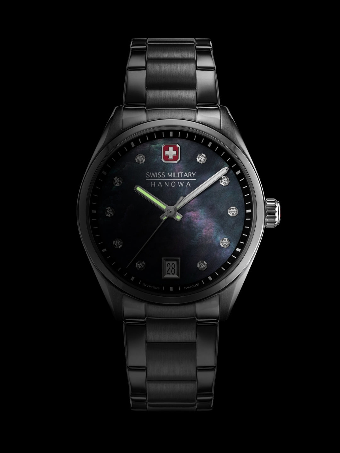 Swiss Military Hanowa Roadrunner Lady Sparkle Black Dial Analogue Swiss Made Watch For Womens-SMWLH0005002