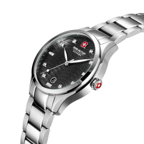 SMWLH0005303 Swiss Made Men's Watch with Black Dial & Silver Stainless Steel Bracelet
