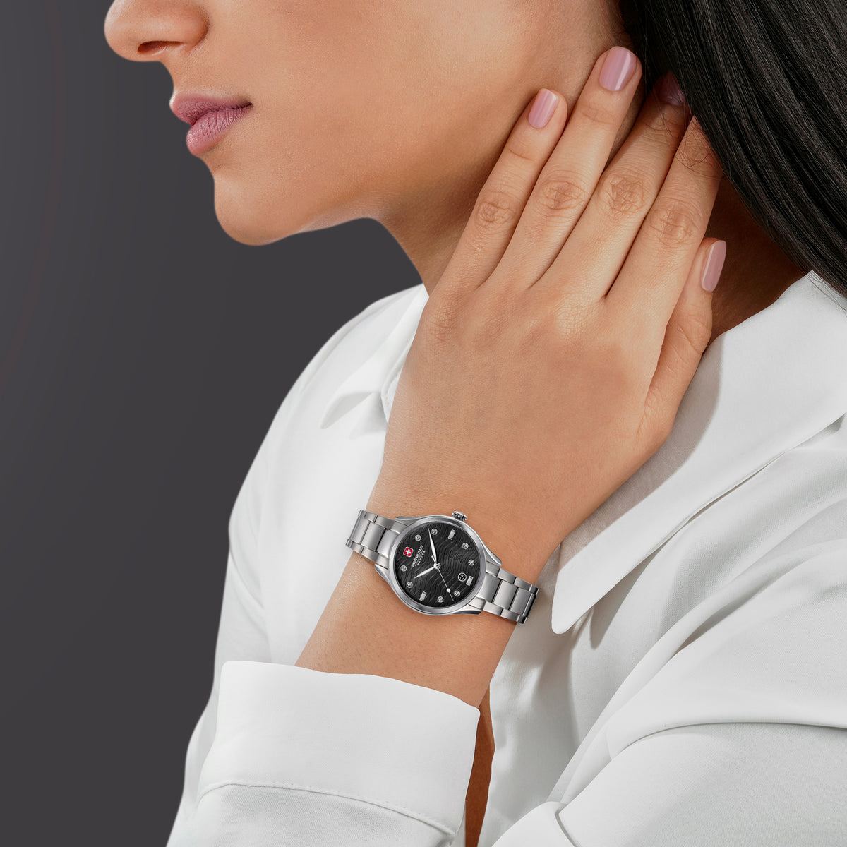 SMWLH0005303 Swiss Made Men's Watch with Black Dial & Silver Stainless Steel Bracelet