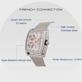 French connection Barrel Silver Tonneau Dial Mens Analogue Watch FCM02SM
