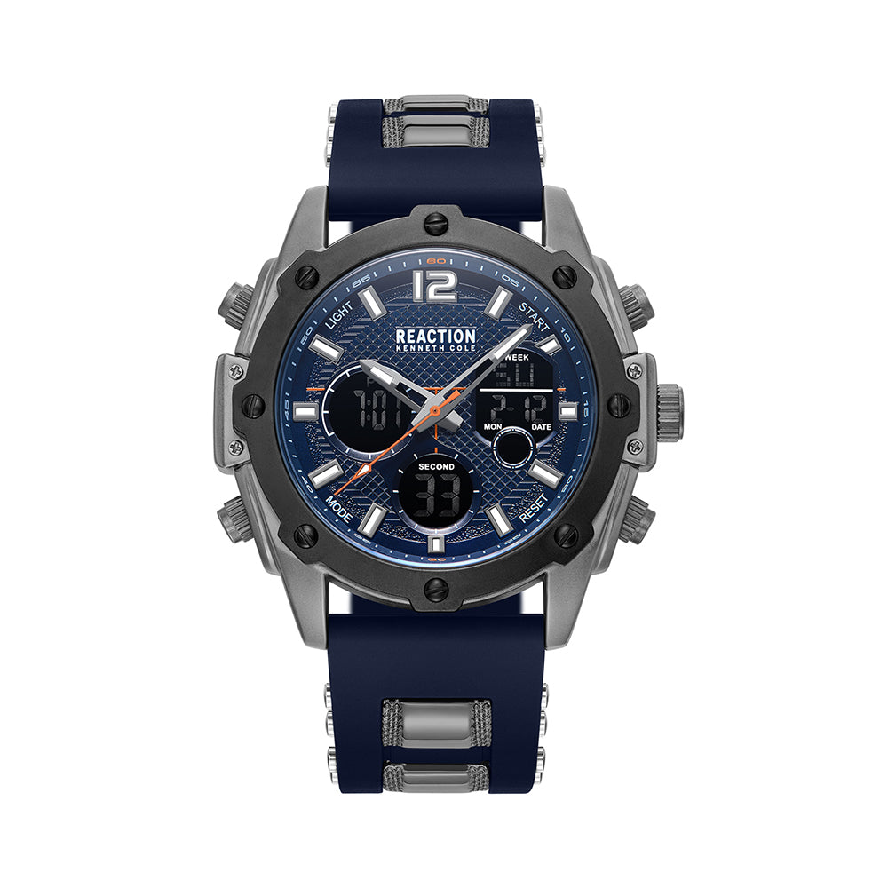 Kenneth Cole Reaction Analog Digital Blue Silicon Strap Sports Wear Watch for Men's - KRWGP9006702