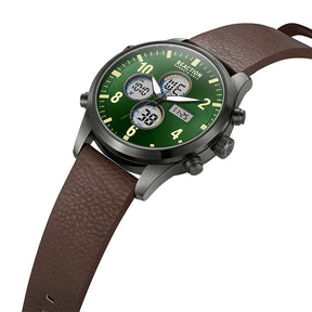 Kenneth Cole Reaction ANA-DIGIT Green Brown Synthetic Leather Strap Casual Watch for Men's - KRWGD2191806