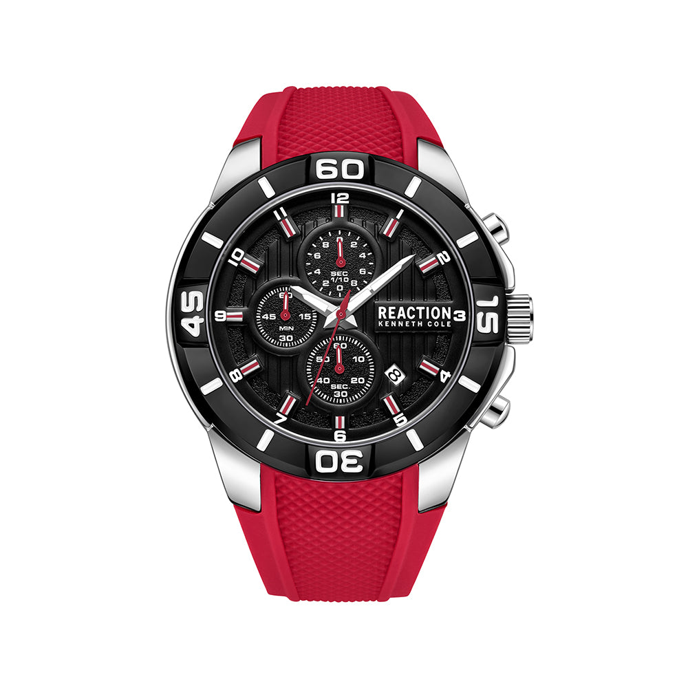 Kenneth Cole Reaction Chronograph Black Red Silicon Strap Sports Wear Watch for Men's - KRWGQ2192905