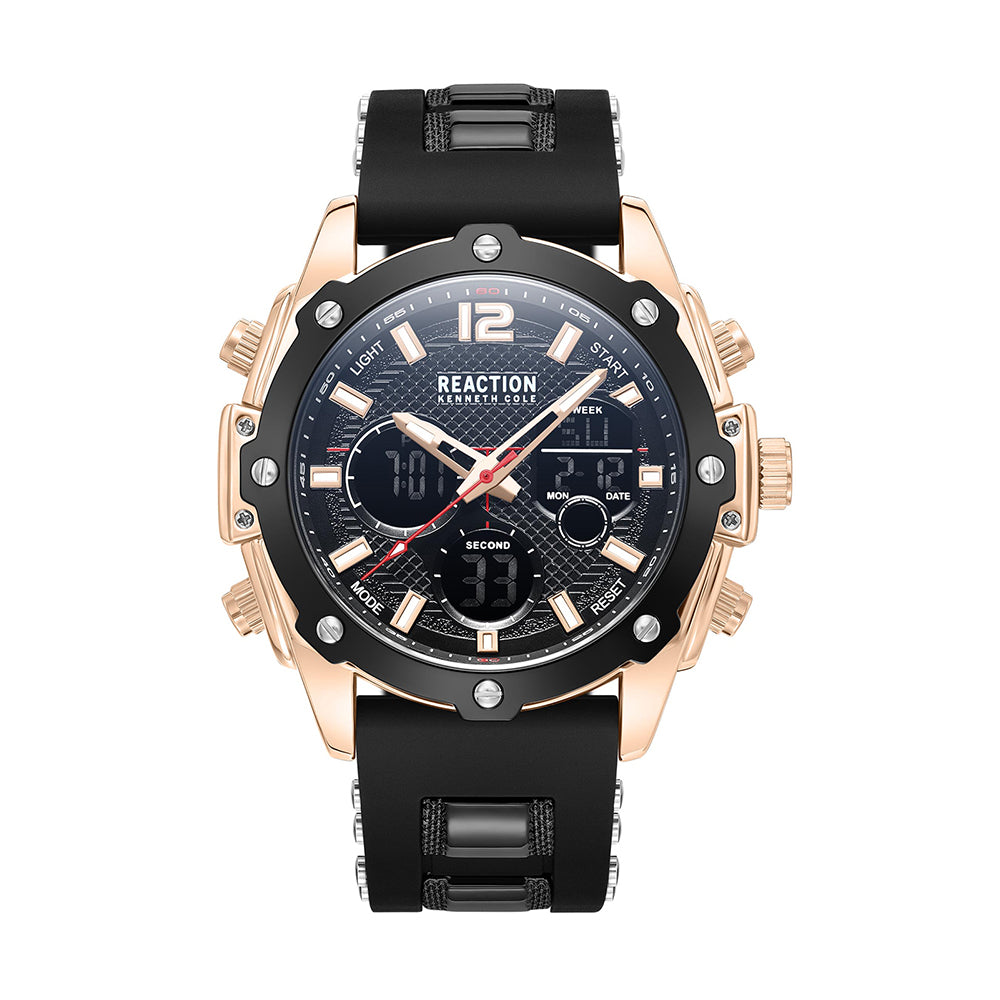 Kenneth Cole Reaction Analog Digital Black Silicon Strap Sports Wear Watch for Men's - KRWGP9006701